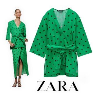 ZARA | Green | LINEN BLEND POLKA DOT KAFTAN